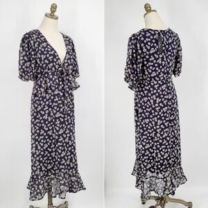 Lulu's Anything Lovelier Navy Blue Floral Print Tiered Midi Dress Medium NEW NWT